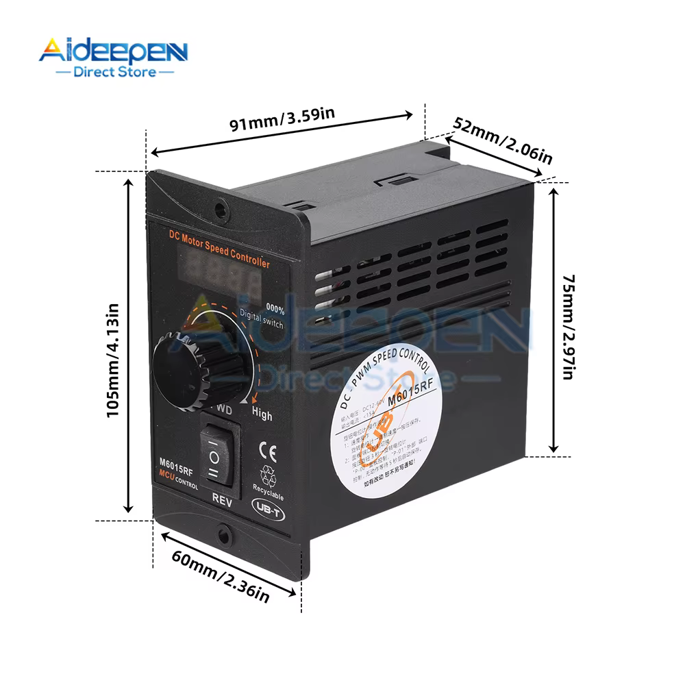 Contrôleur de moteur CC 12-60V 15A à courant élevé, régulation de vitesse PWM progressive, affichage numérique LED, contrôle avant/arrière pour le bricolage