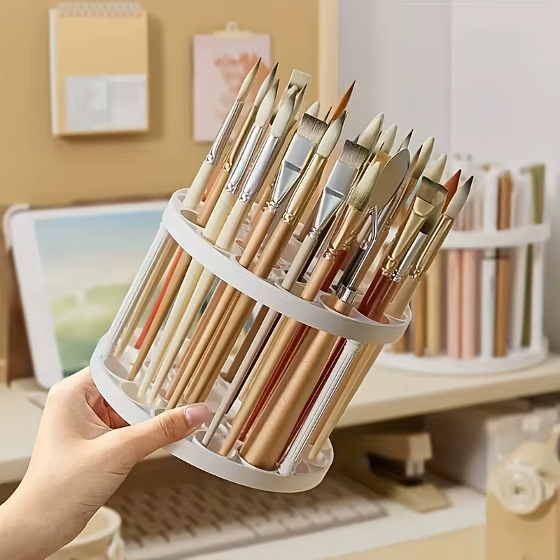 360 ° Porte-brosse rotatif – Organisateur en plastique blanc avec finition émaillée