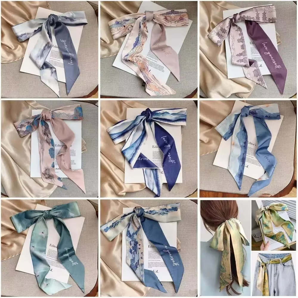 Ruban de sauna pour cheveux, écharpe de style chinois, papillon, peinture à l'huile florale, mode
