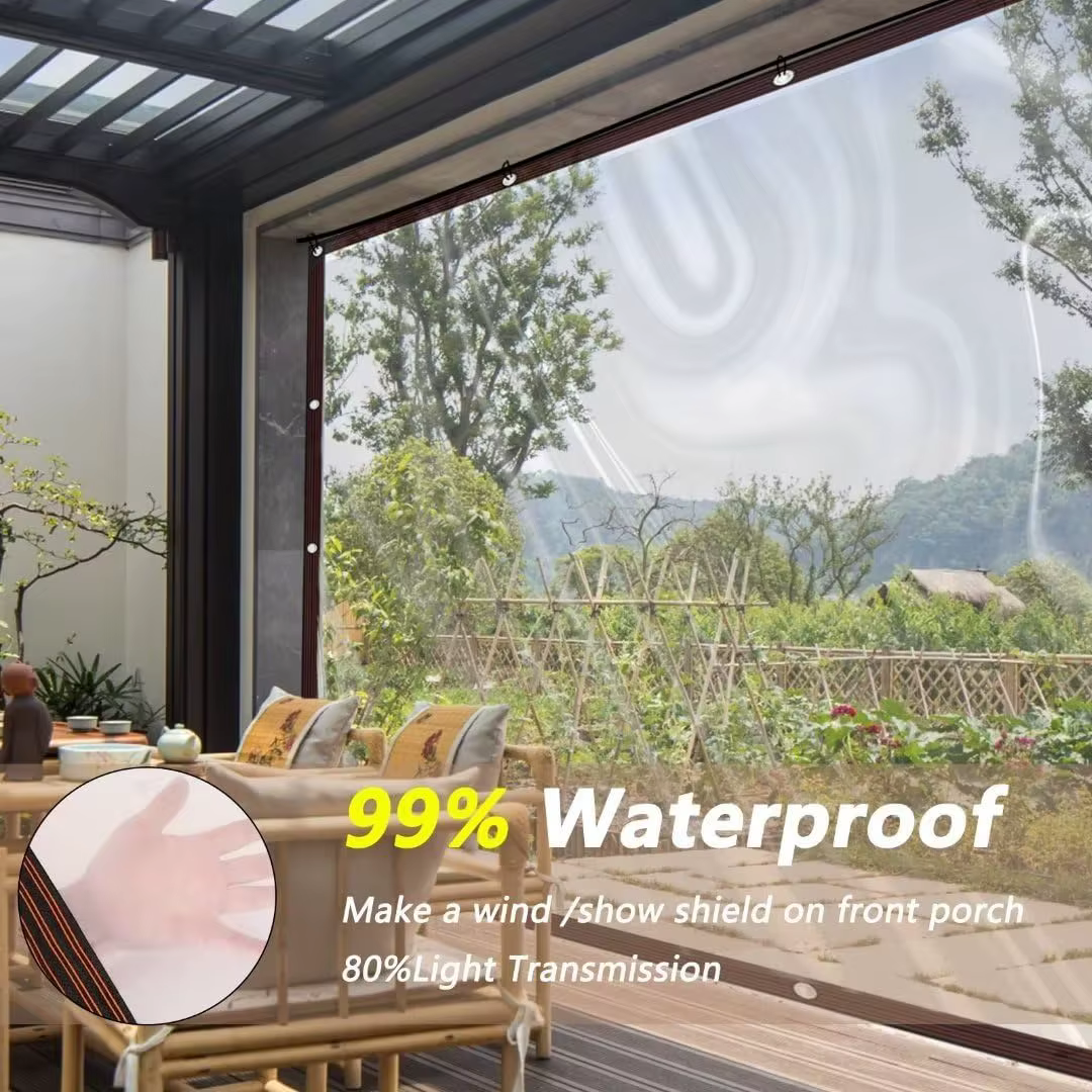Bâche transparente imperméable en polyéthylène anti-déchirure avec œillets antirouille pour patio