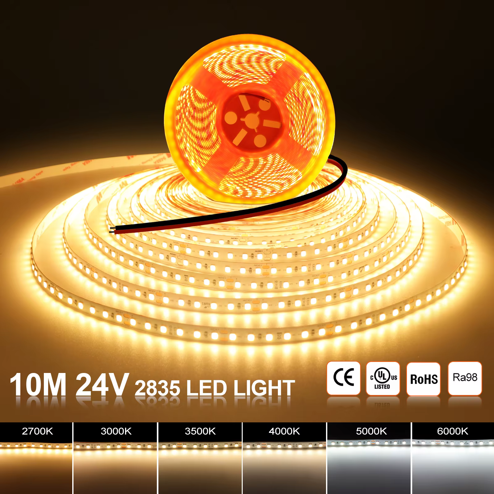 RA98 LED bande IP20 120 LED s/M SMD 2835 2700K 3000K 3500K 4000K 5000K 6000K décor à la maison ruban Flexible lumière DC 24V 5M 10M