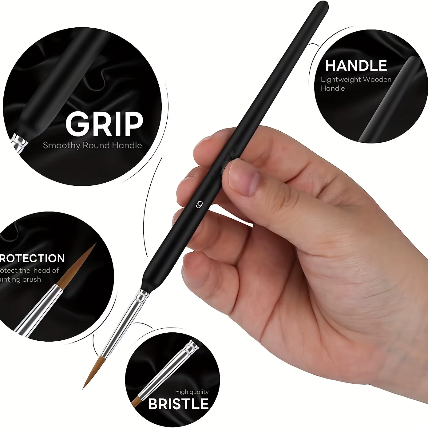 11 micro-pinceaux, jeu de pinceaux à pointe fine avec poignée ergonomique – Convient pour l'acrylique