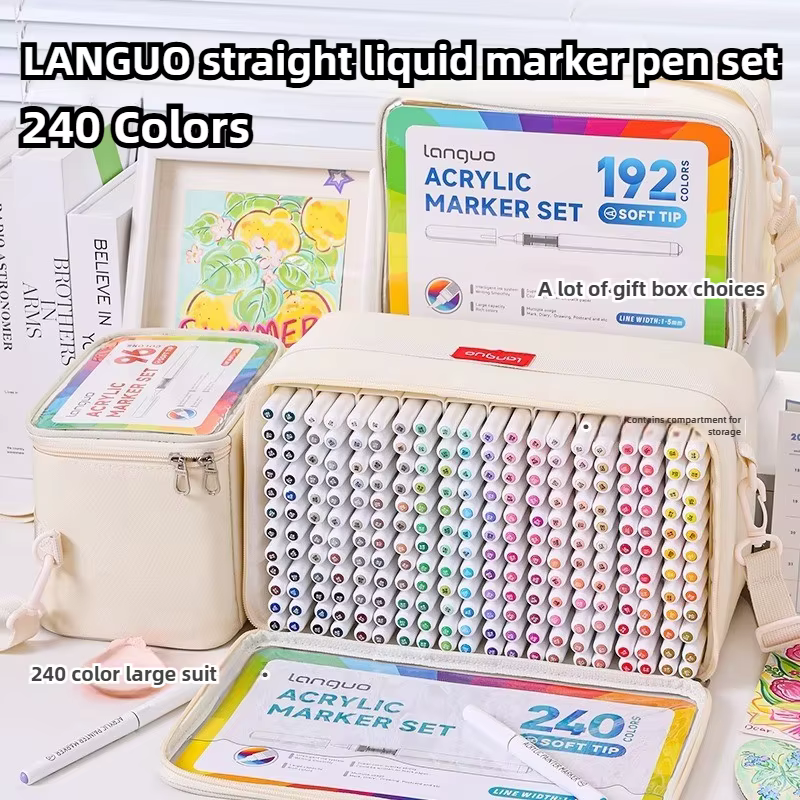 LANGUO 240/9 couleurs marqueurs de couleur acrylique stylo marqueur de peinture liquide Direct bricolage dessin avec boîte de rangement fournitures scolaires papeterie