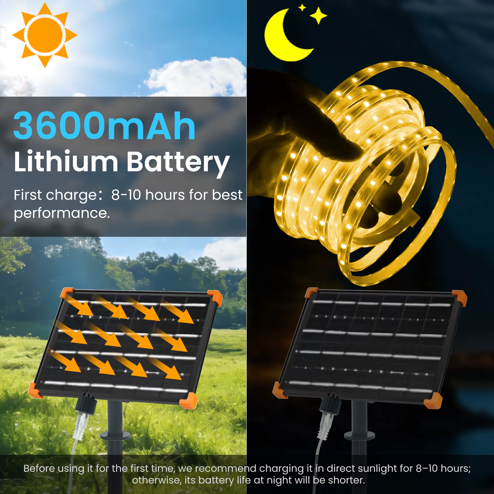 Bande lumineuse LED solaire étanche IP65, lumière chaude 3000K, 30m/20m/15m/10m, 5V, guirlande lumineuse de Noël, 8 modes, décoration de jardin et de cour