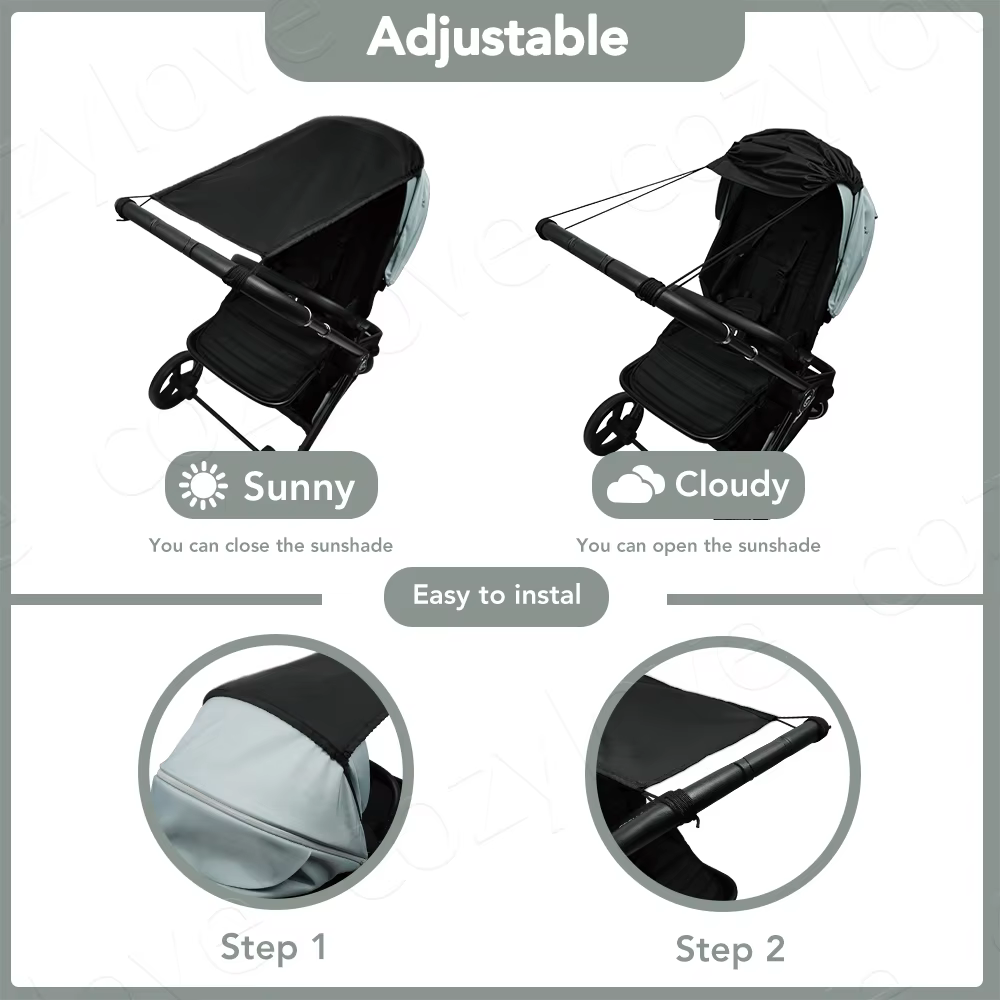 Pare-soleil universel pour poussette bébé |   Auvent de protection UV UPF 50+, coupe-vent et imperméable, s'adapte à la plupart des poussettes