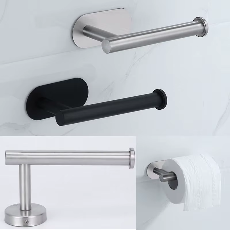 Noir rouleau de papier toilette serviette support mural de toilette organisateurs en acier inoxydable support salle de bain auto-adhésif sans poinçon support de tissu