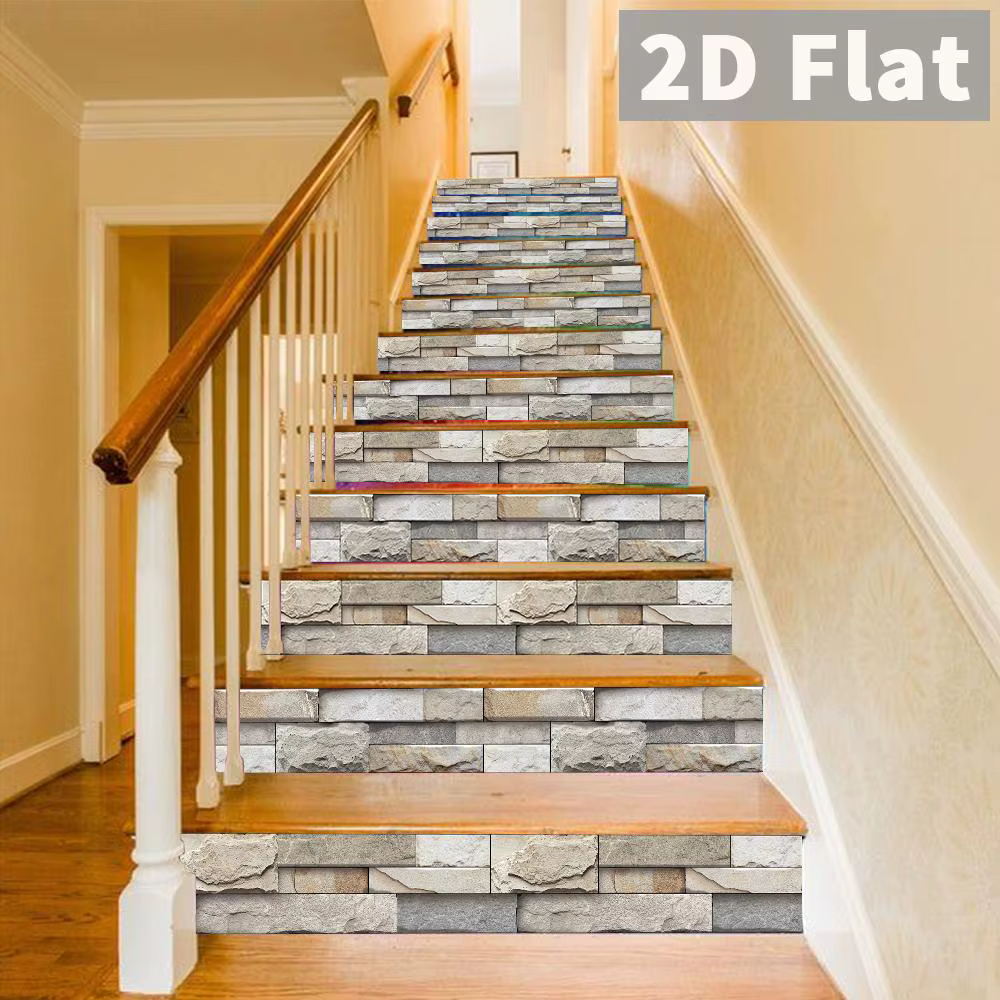 Autocollant d'escalier en imitation pierre de couleur claire
