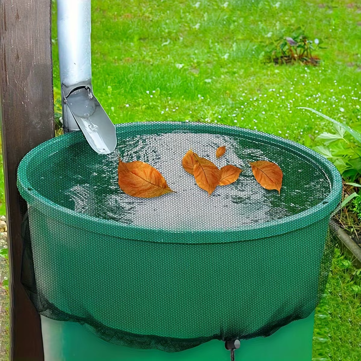Couverture en filet pour seau de récupération d'eau de pluie avec cordon de serrage