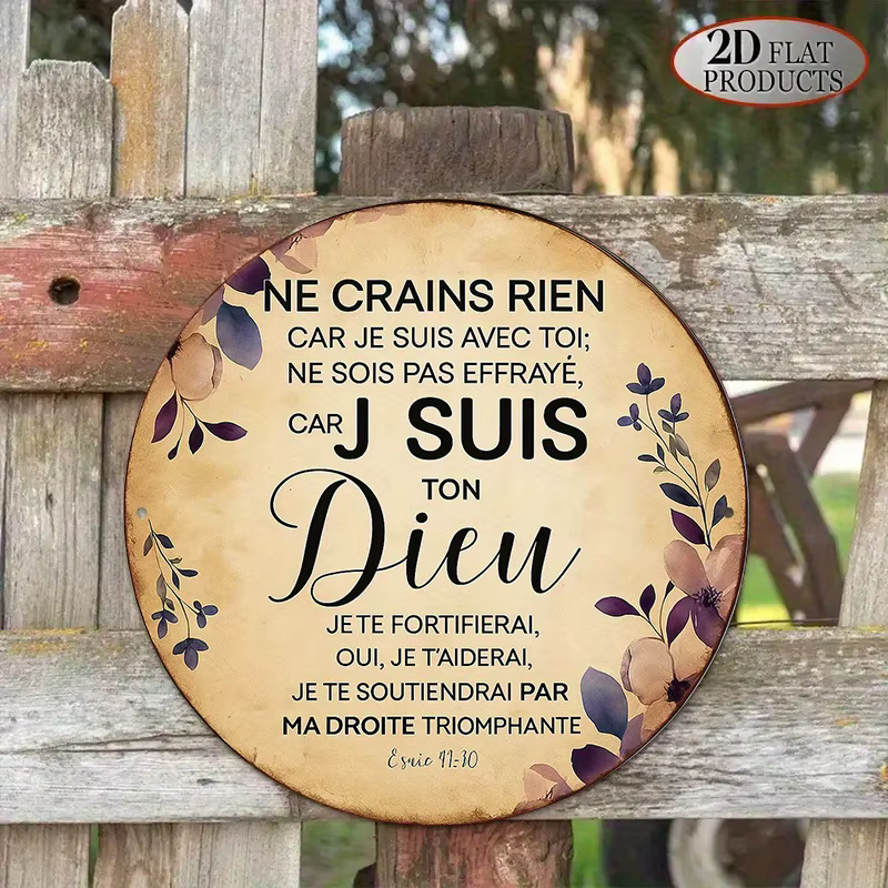Plaque murale ronde vintage de 8 pouces avec verset biblique français en 2D | Psaumes 23:1
