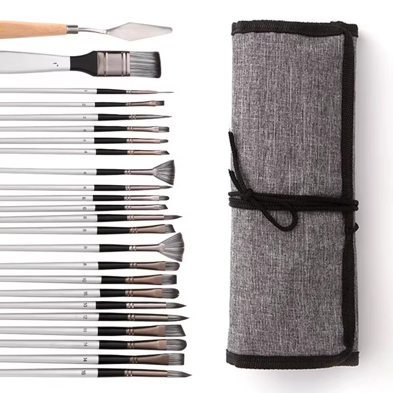 Ensemble de 24 pinceaux avec couteau à palette