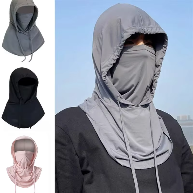 Chapeau de protection solaire intégrale en soie glacée pour l'été, masque facial, protection UV pour la randonnée et le camping en extérieur, chapeau de protection du cou unisexe