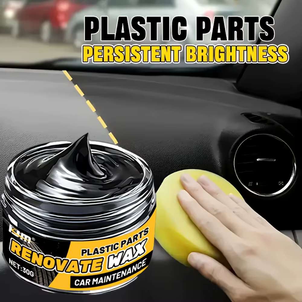 1 pot de cire de restauration et de protection noire brillante pour l'intérieur de la voiture - Revêtement en plastique
