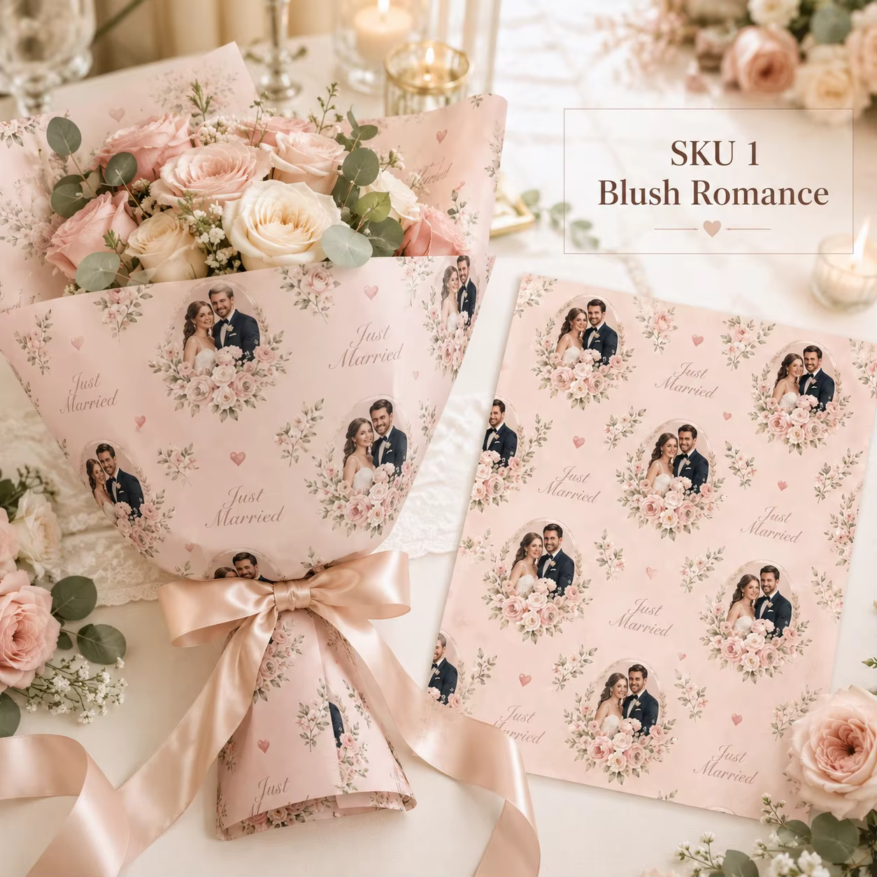 Papier d'emballage pour fleurs personnalisé, papier d'emballage pour bouquets imprimé sur mesure pour les cadeaux de mariage, la décoration de fête, les emballages floraux faits à la main