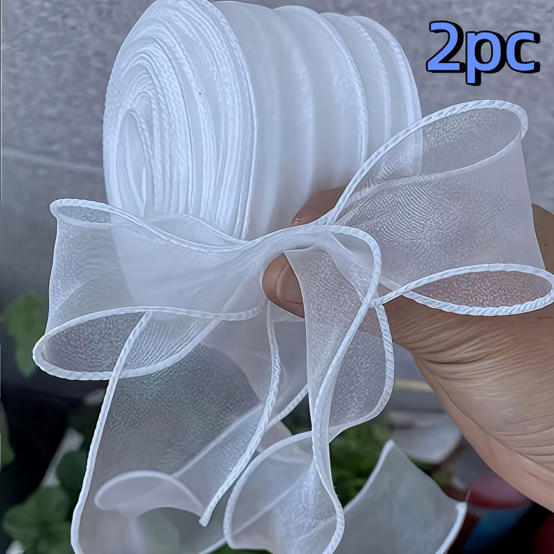 1 pièce/2 rubans en tissu de soie transparent blanc