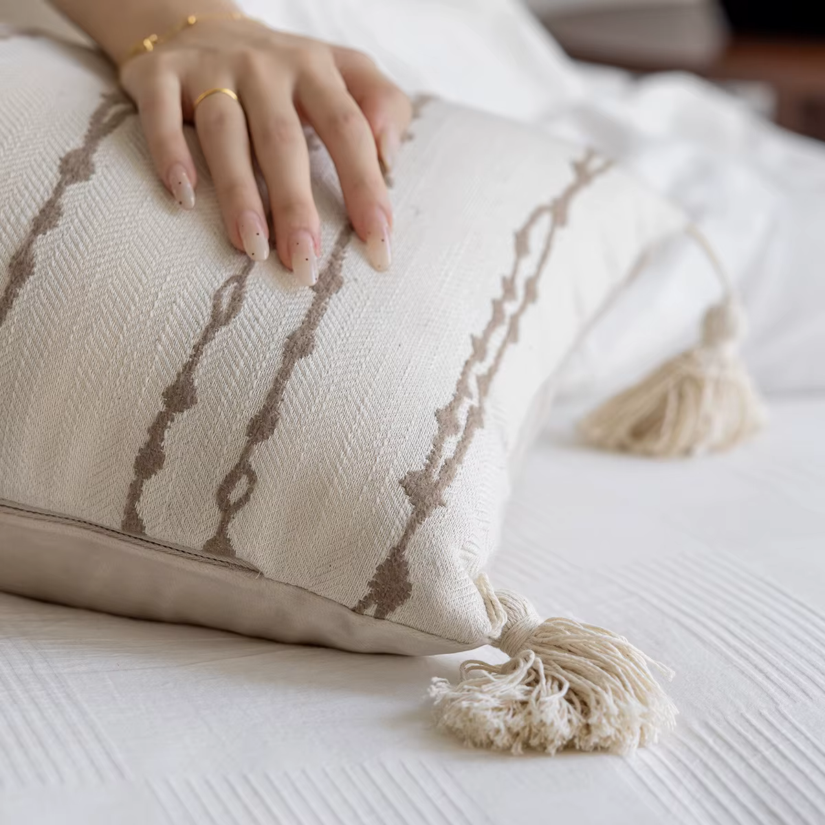 Housse de coussin à pince à jambes longues 35x90cm, taie d'oreiller de taille, luxueuse housse de coussin en Jacquard noir et blanc pour tête de lit de chambre à coucher
