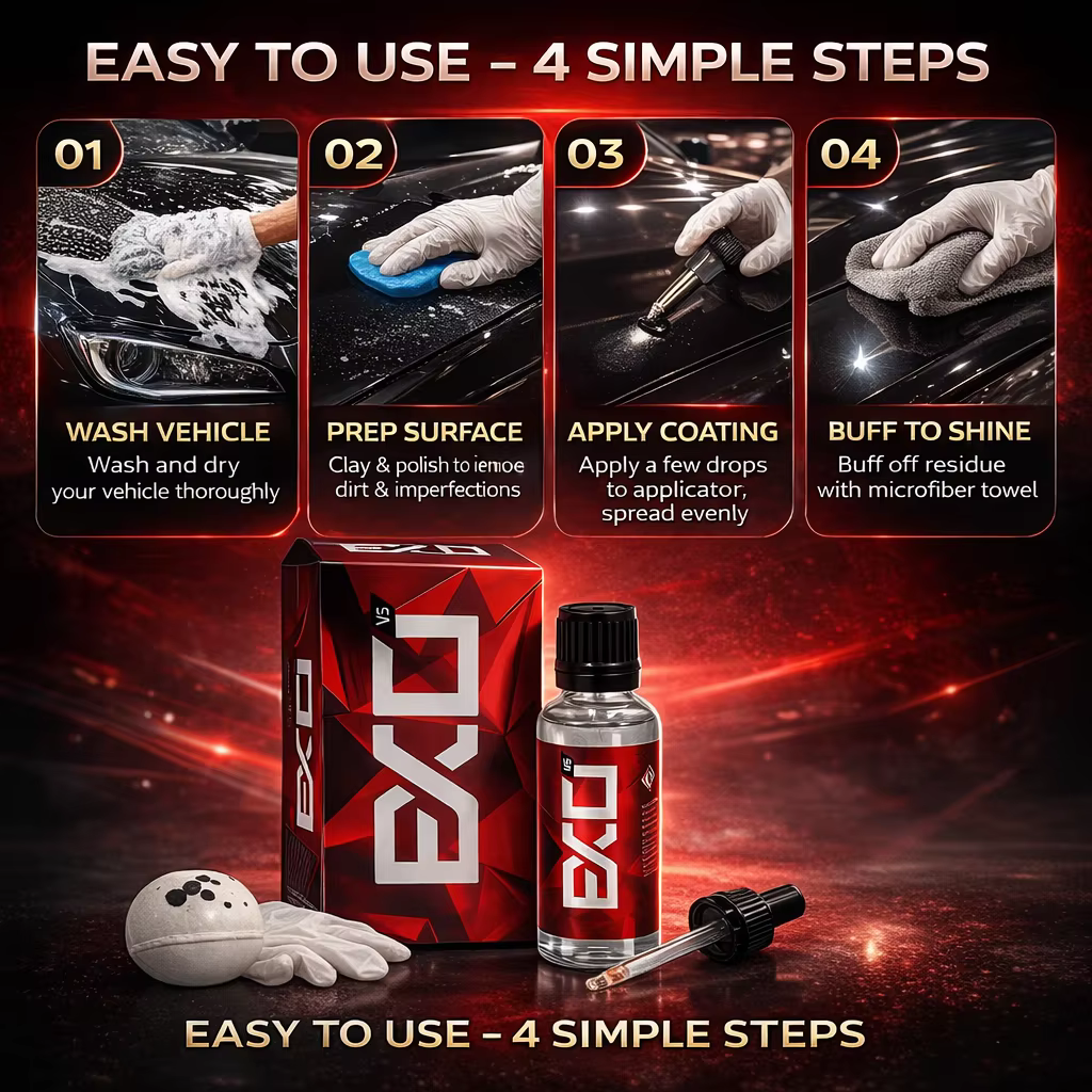 EXO Revêtement Hydrophobe Ultra Durable V5 Protégez Votre Peinture Ajoutez de la Brillance Éloignez les Contaminants Éliminez les Taches d'Eau