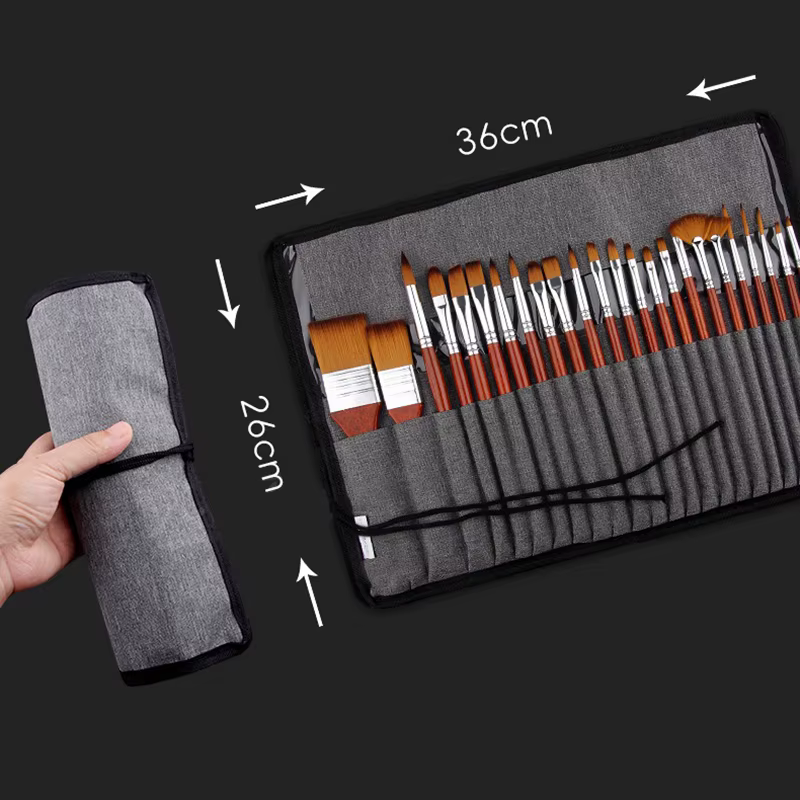 Ensemble de pinceaux mixtes pour peinture à l'huile professionnelle, sac en toile, bois, pinceau pour artistes, fourniture d'art exacache d'interconnexion, le plus récent, 25 pièces