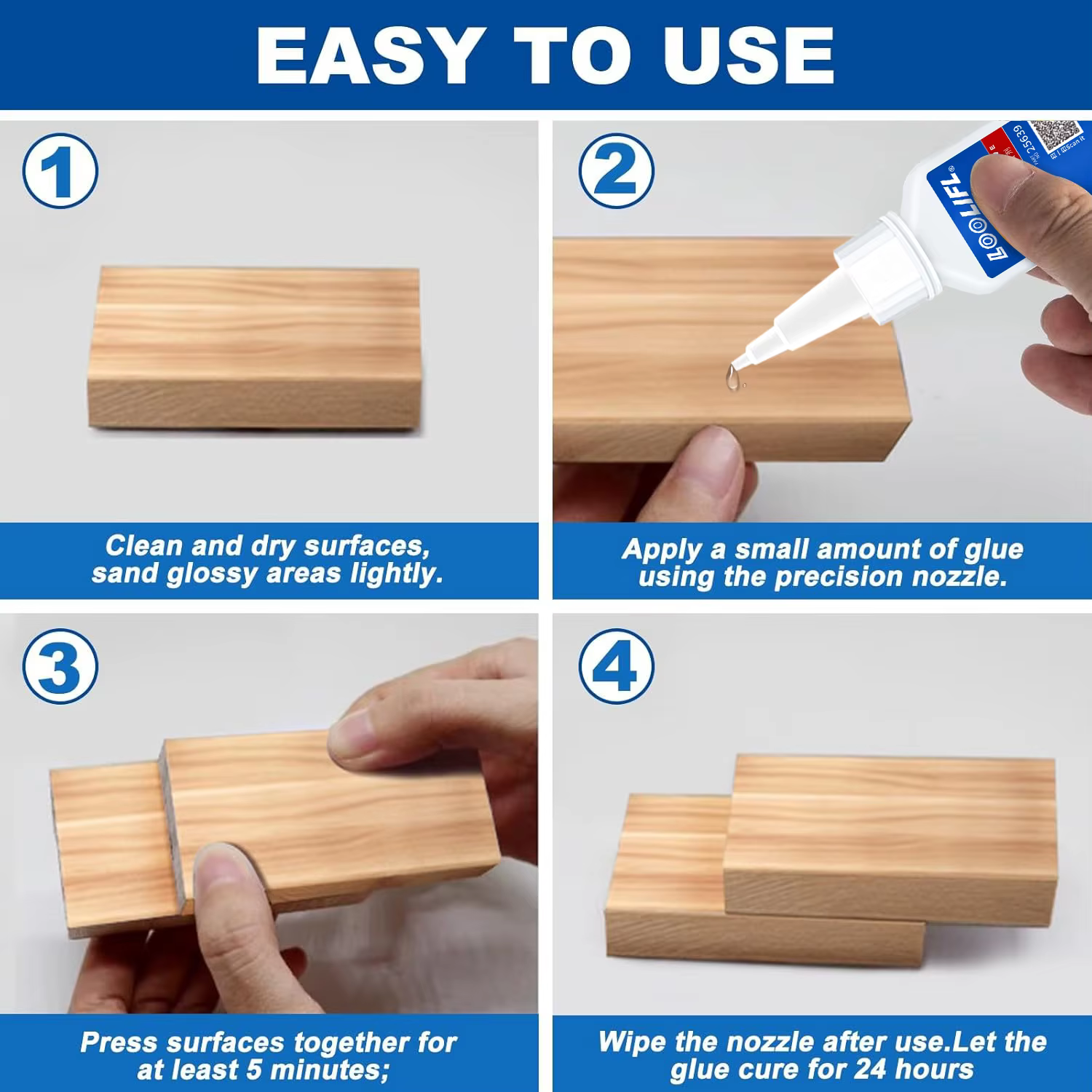 Super colle à bois, Adhésif cyanoacrylate instantané transparent pour l'artisanat