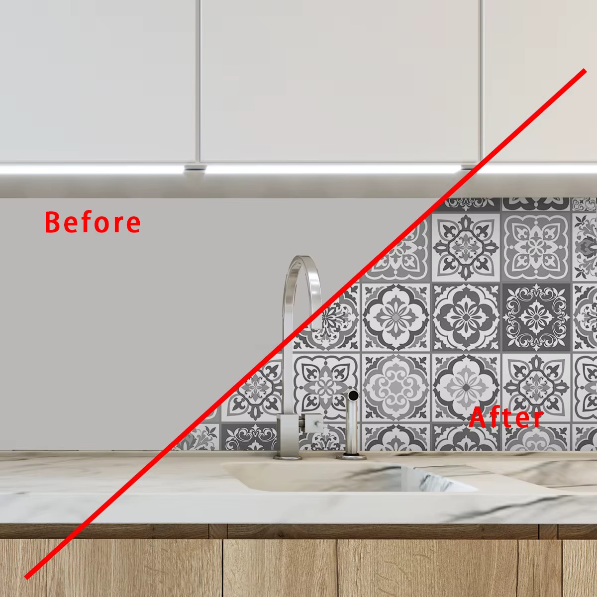 1 rouleau gris et blanc Portugal et Espagne Maroc motifs décoratifs épaissi résistant à l'humidité