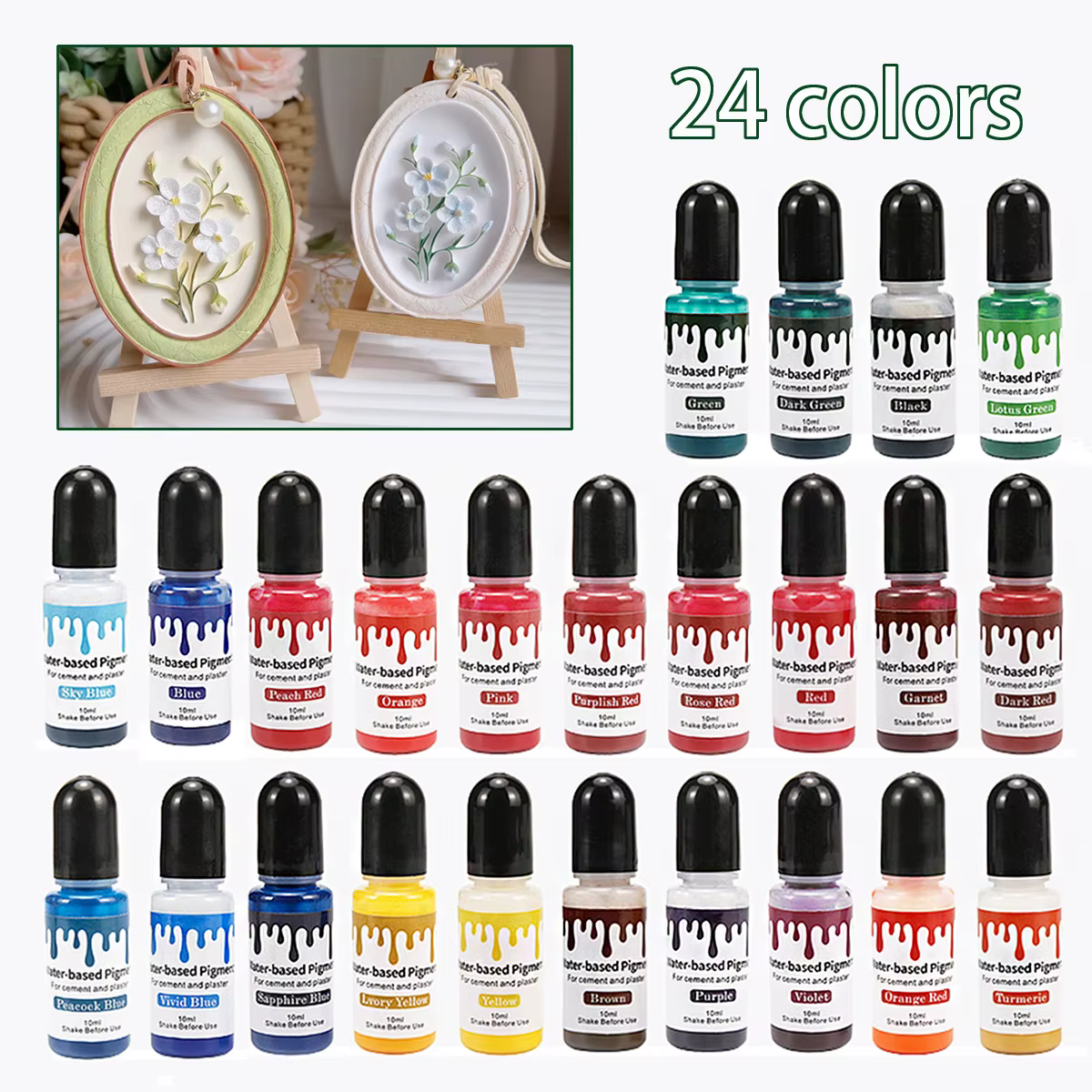 24 couleurs 10Ml à base d'eau gypse ciment coloration plâtre Pigment aquarelle Essence colorant bricolage