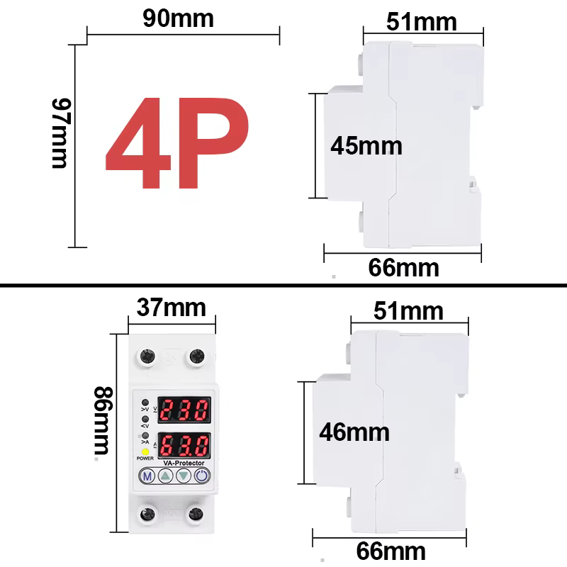 Protecteur de tension numérique 110V 220V 1P + N 63A 3P + N 100A, 2 pôles sur Rail Din réglable, affichage de Protection du courant de surtension