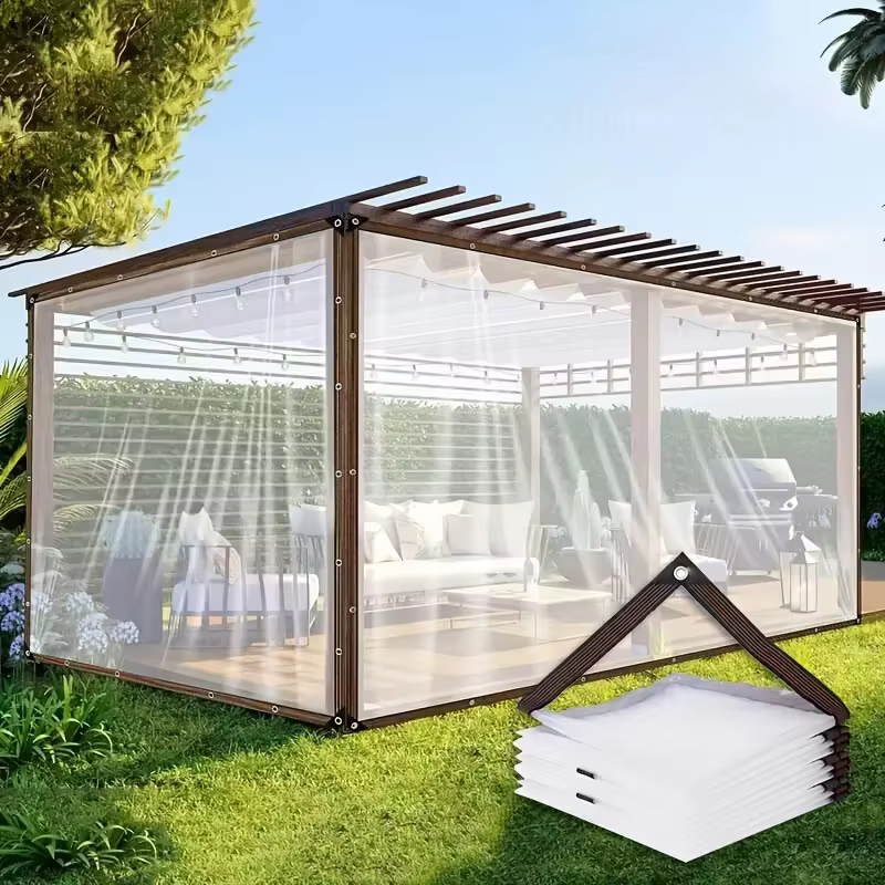 Bâche transparente imperméable en polyéthylène anti-déchirure avec œillets antirouille pour patio