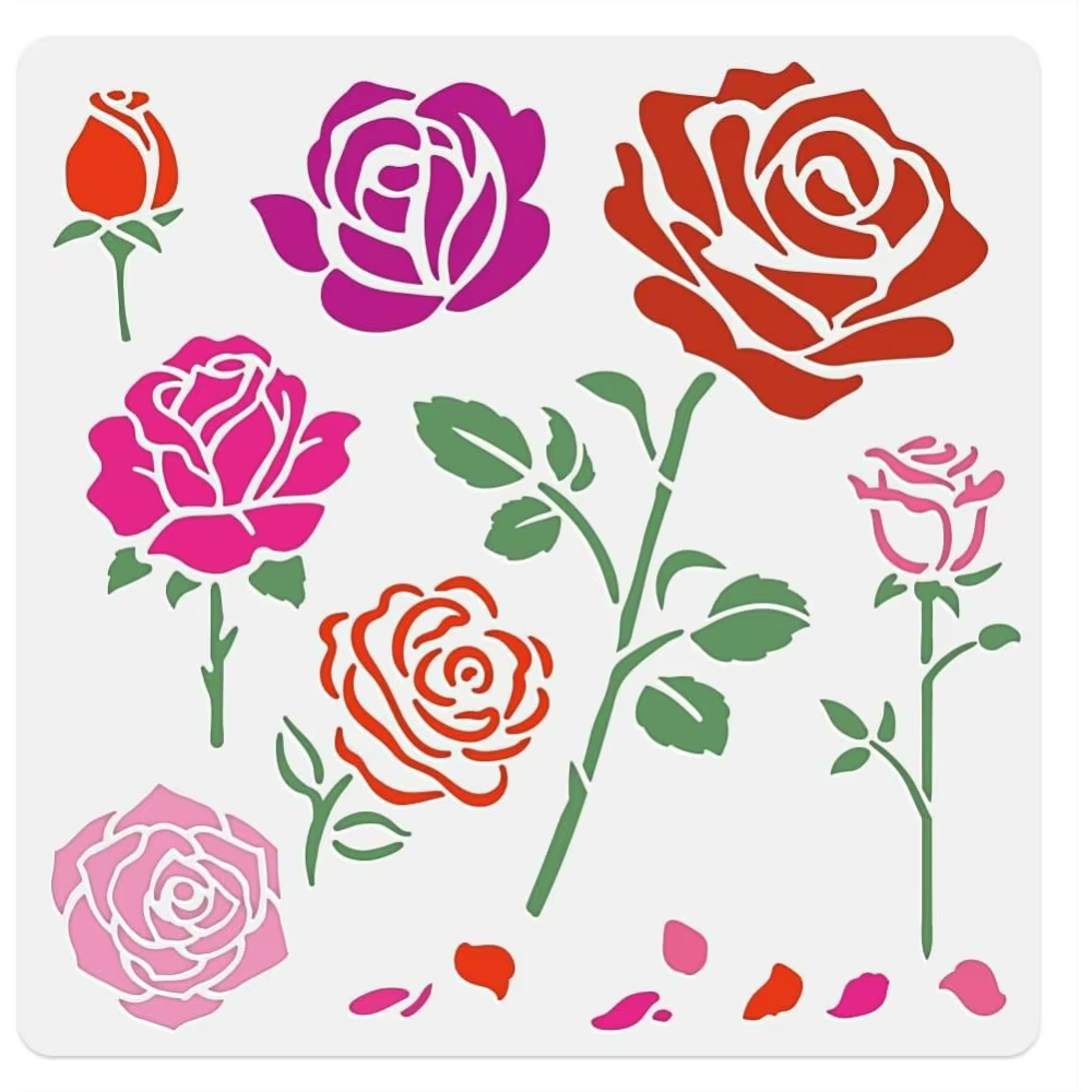 Modèle de pochoir mural de fleurs de roses de printemps