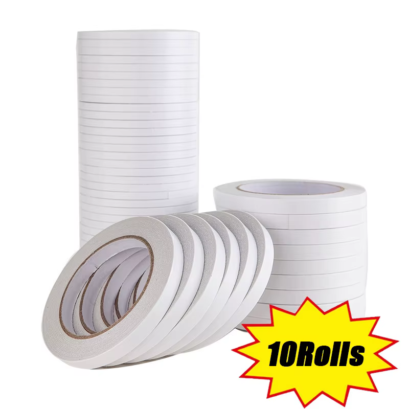 10 rouleaux de ruban adhésif fort autocollant Double face 8M Ultra-mince blanc pour l'artisanat de bureau à domicile