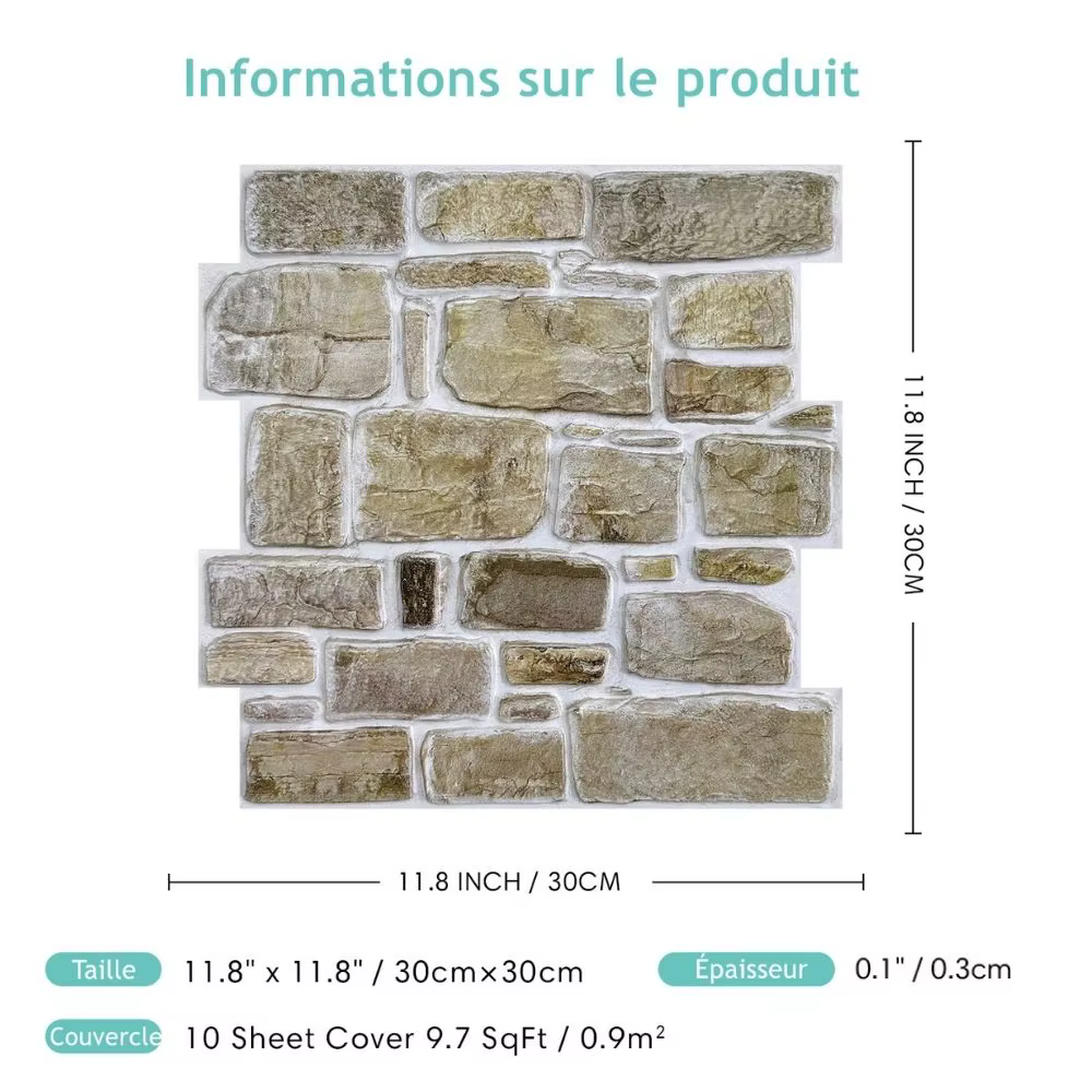 Panneaux muraux auto-adhésifs en fausse pierre 3D