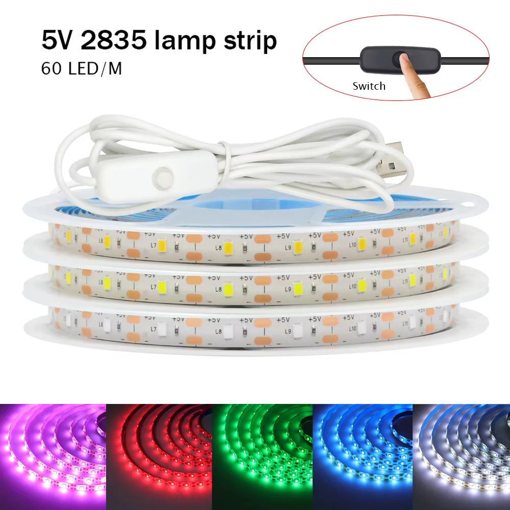 5V 2835 LED bande lumineuse USB 60 LED s/m Flexible Fita LED bande avec interrupteur blanc chaud blanc LED étanche lumières pour la décoration de la pièce