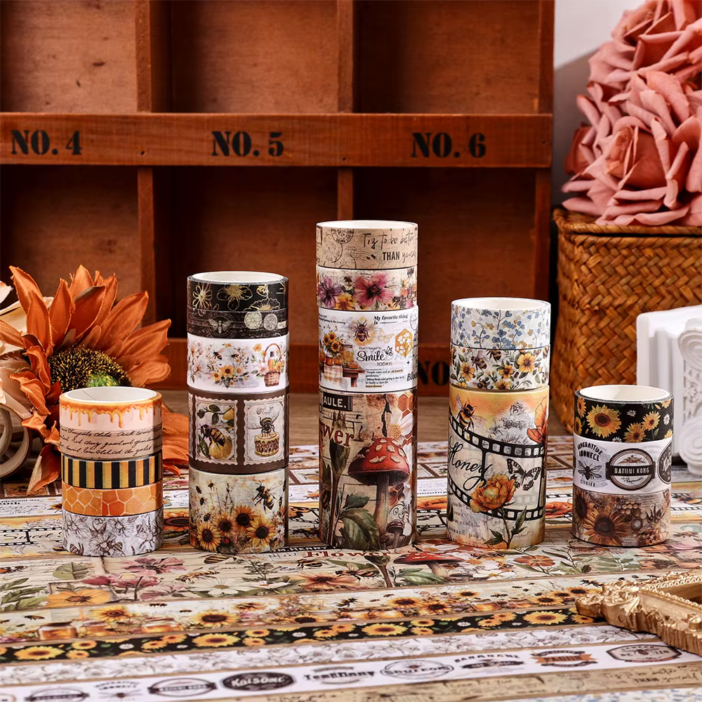 Ensemble de rubans Washi Vintage en forme de fleur d'abeille