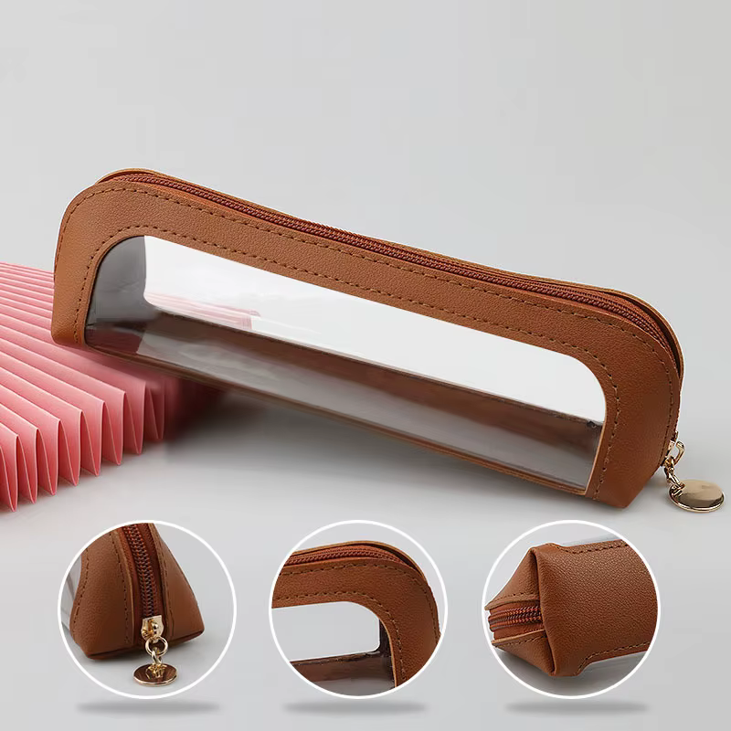Pochette de rangement cosmétique transparente et imperméable, trousse de maquillage transparente en cuir PU, étui de voyage pour pinceaux de maquillage avec fermeture éclair