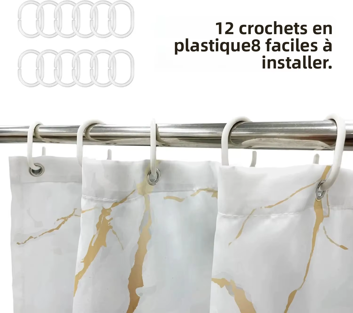 Rideau de douche imperméable en Polyester avec 12 crochets en plastique