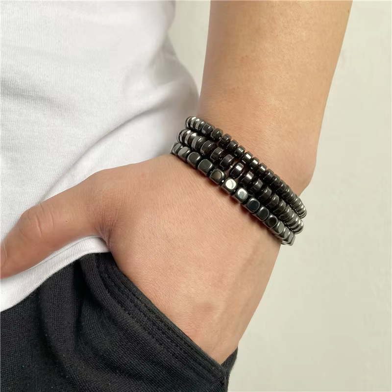 Bracelet en hématite pour hommes, perte de poids, perle d'hématite noire non magnétique, guérison, thérapie de santé, équilibre, bijoux cadeau