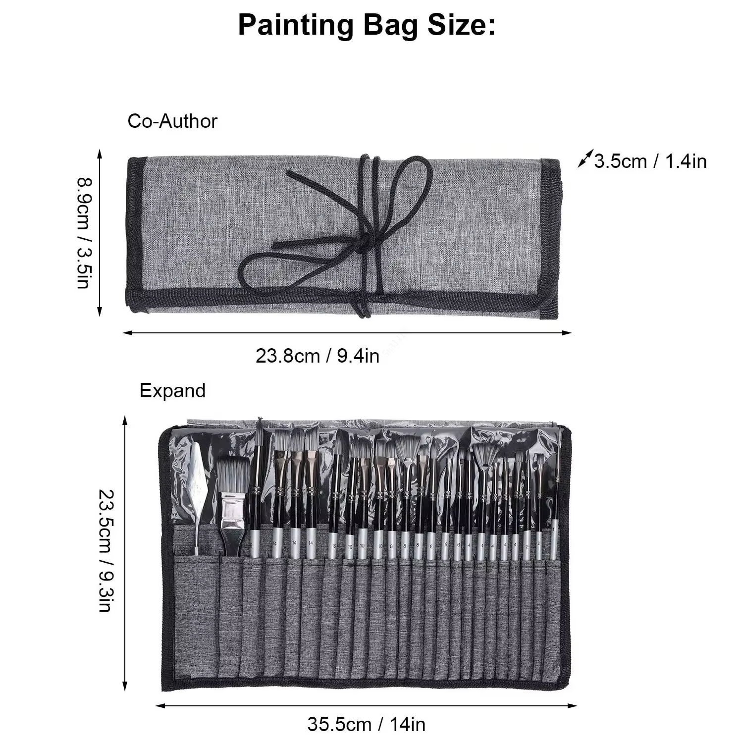 Ensemble de 24 pinceaux d'art mixtes avec couteau à palette et sac de transport pour peinture acrylique