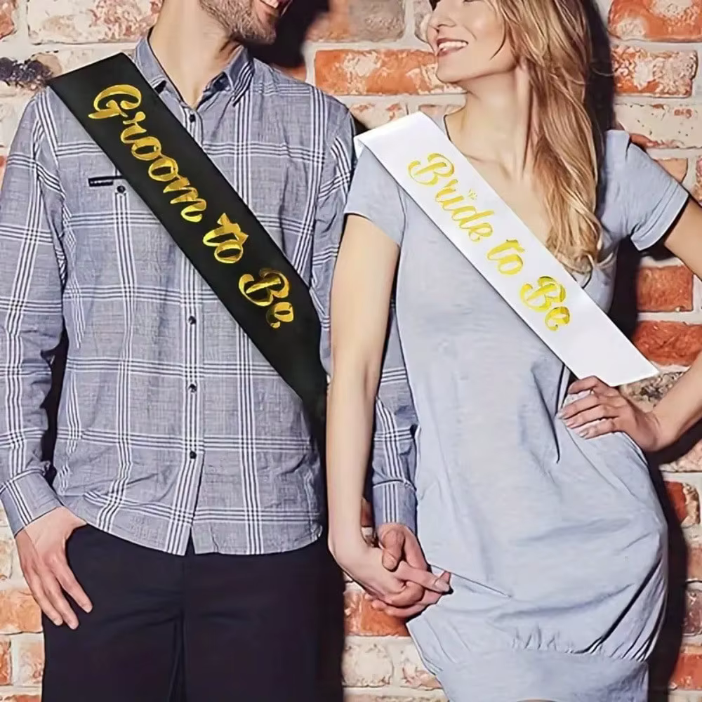 2 pièces : Bretelles pour future mariée et rubans cérémoniels pour future marié, adaptés aux mariages, aux fêtes de fiançailles et aux enterrements de vie de garçon.