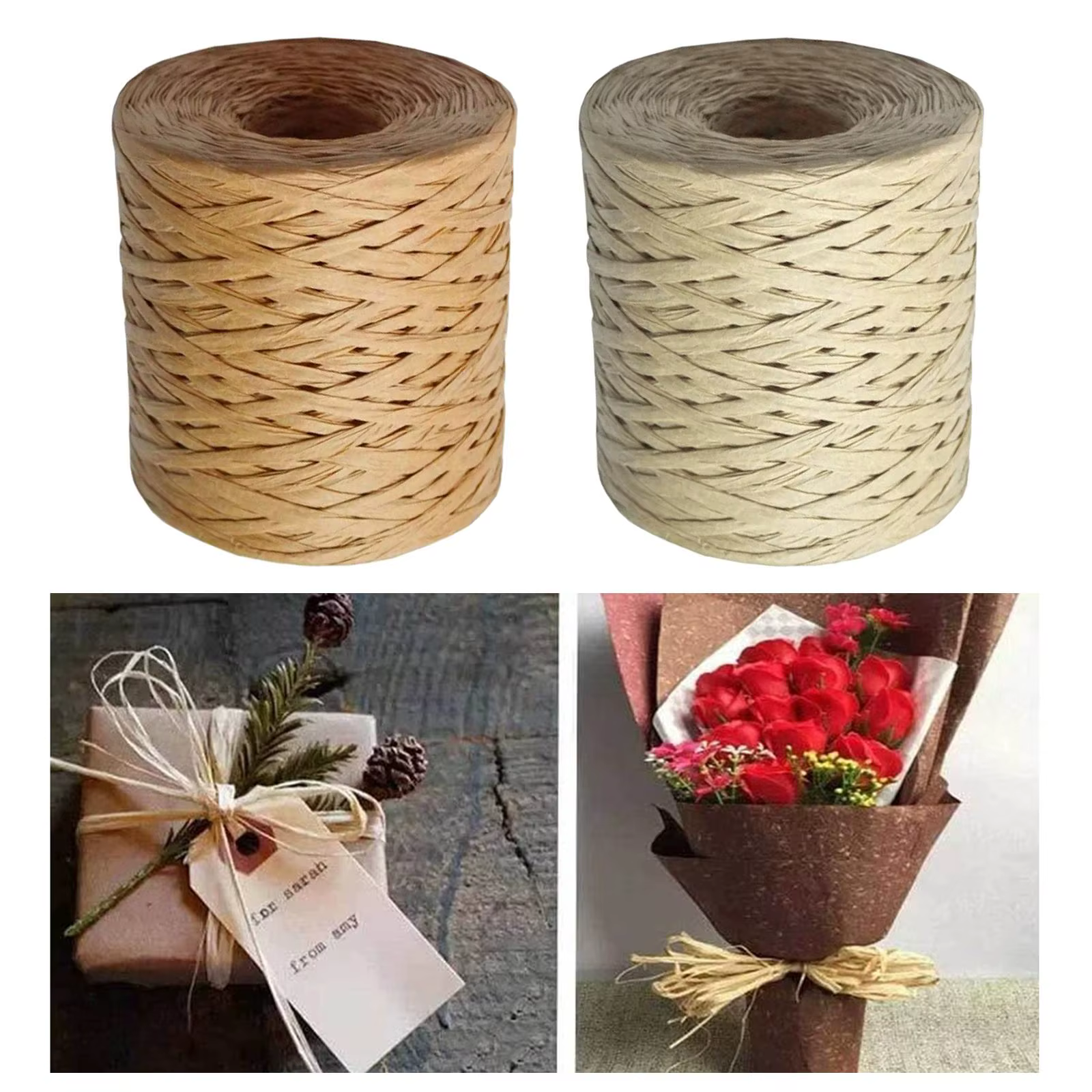 Ruban de papier raphia naturel, cordes de ficelle artisanale, coupe de ruban, 656 pieds