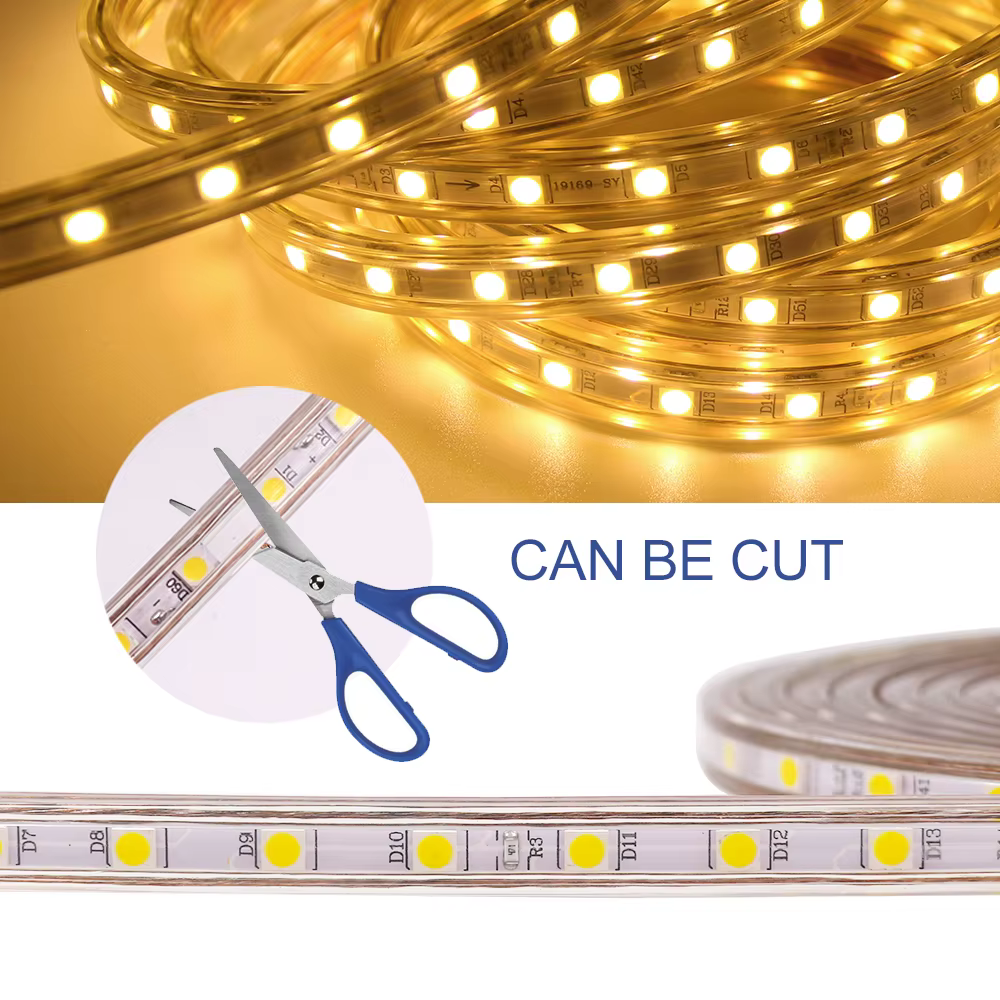 Bande lumineuse LED 5050 220V 110V 60LED, bande LED Flexible avec interrupteur marche/arrêt, ruban LED étanche blanc chaud pour la décoration de la maison