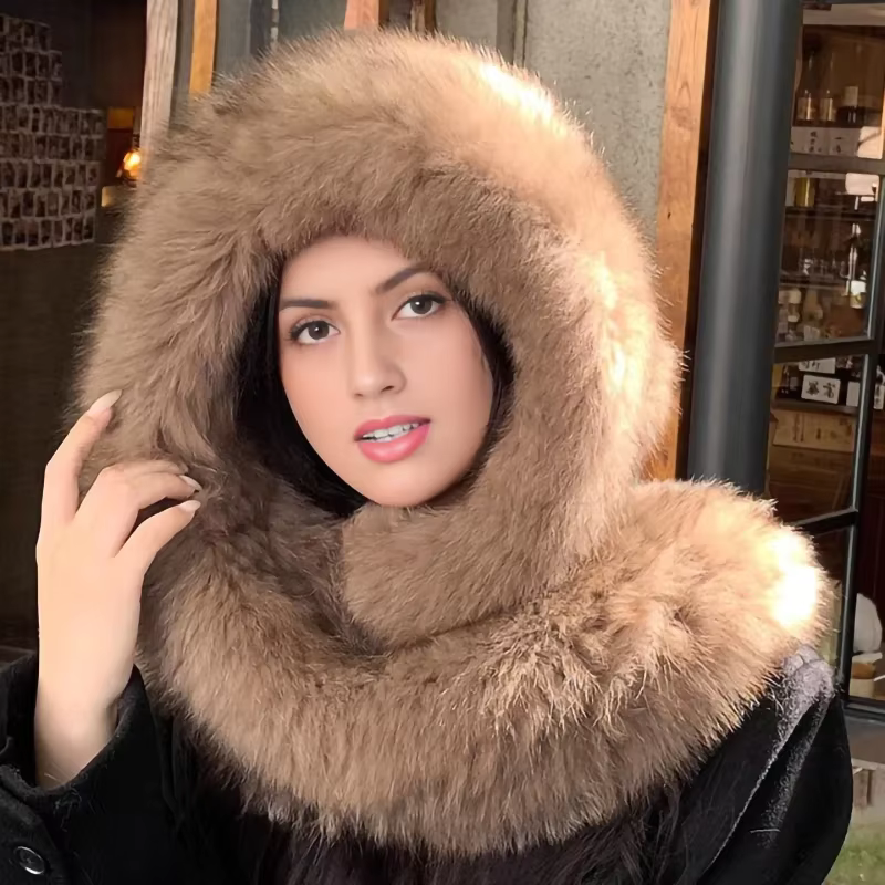 Chapeau de neige en vraie fourrure de renard, écharpe, chapeaux intégrés, Sable chaud et avancé, casquette de Protection des oreilles en peluche épaisse Double face