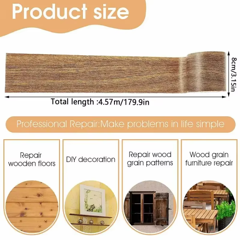 Ruban adhésif de réparation de Grain de bois véritable 8cm x 4.5M/rouleau pour la rénovation de ligne de plinthe de