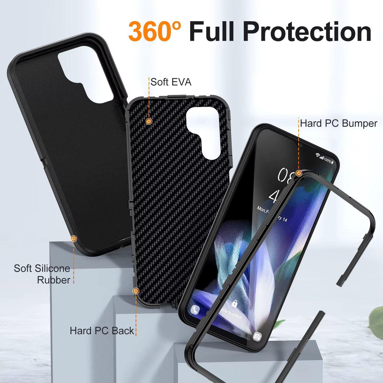 Coque de défense antichoc avec armure hybride 3 en 1, étui robuste pour Samsung Galaxy A15 A14 A13 A06 A16 A56 A36 A26