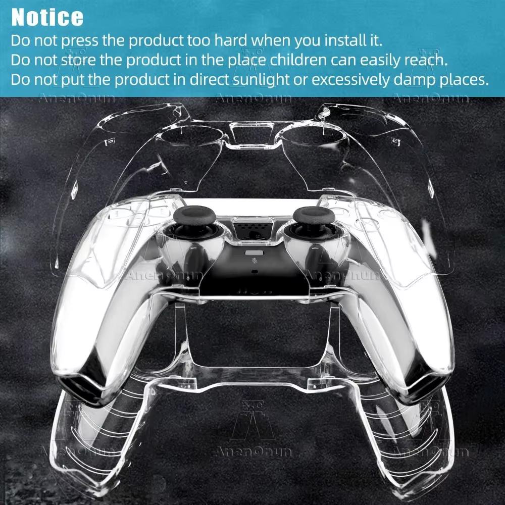 Étui de protection complet pour manette PS5, anti-chute, anti-rayures, antidérapant, coque rigide transparente, housse de protection ultra transparente pour manette de jeu