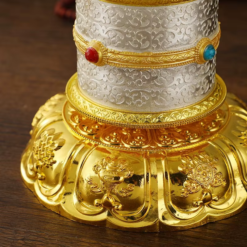 Roue de prière bouddhiste, roue de prière tibétaine Vajrayana Mantra et Mantra coeur Guanyin décoratif pour autel bouddhiste, article bouddhiste