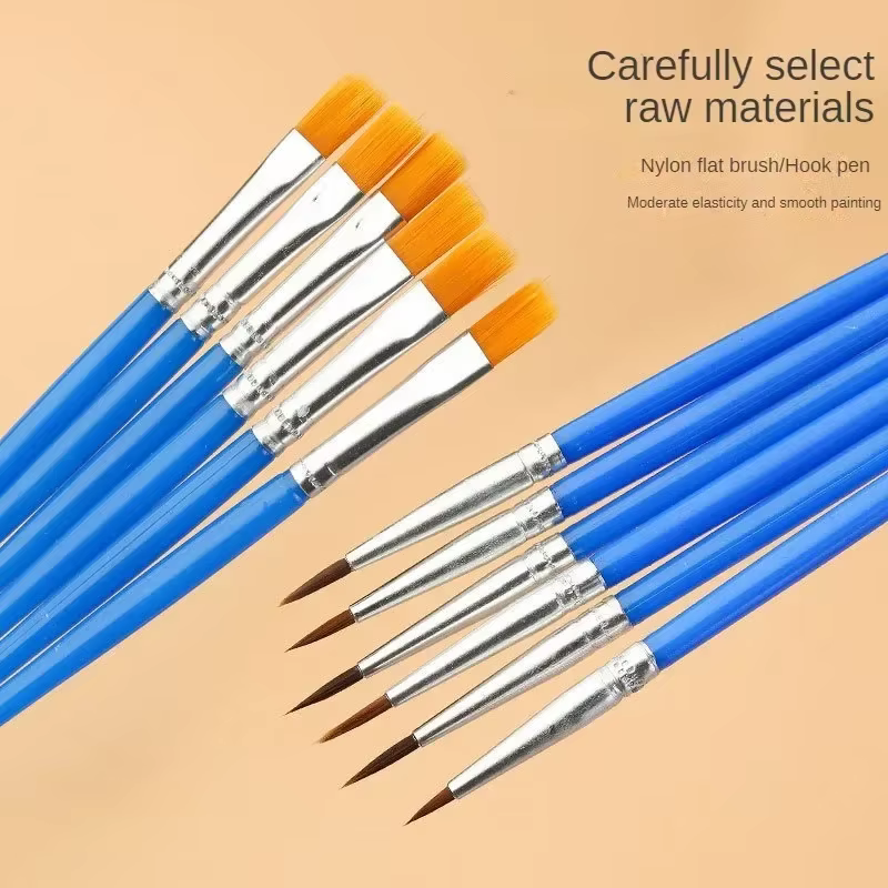 10/20/30/40/50 pièces pinceaux de peinture cheveux ronds/plats Nylon