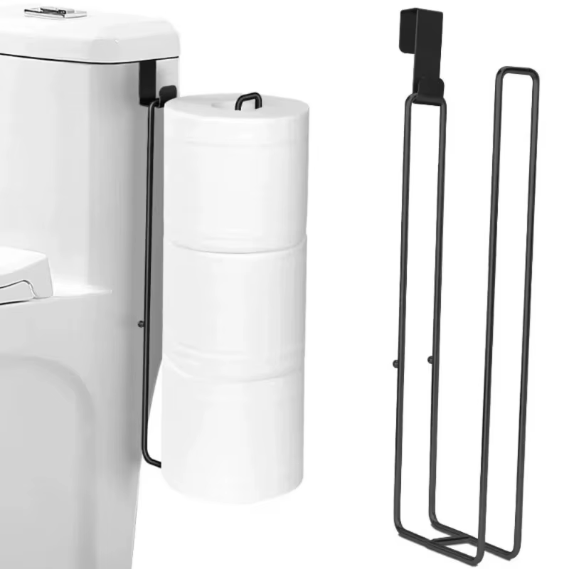 Porte-papier hygiénique auto-adhésif en fer noir, avec barre à serviettes, support mural sans perçage, support de rangement pour salle de bain