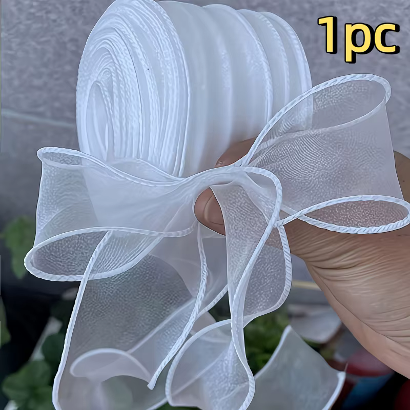 1 pièce/2 rubans en tissu de soie transparent blanc