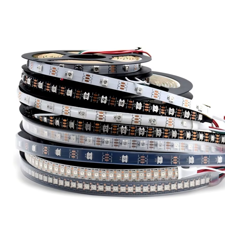 5V contrôle indépendant WS2812B IC Led lumières RGB Led bande lumineuse IP65 IP68 étanche Pixels intelligents lumière magique noir blanc PCB