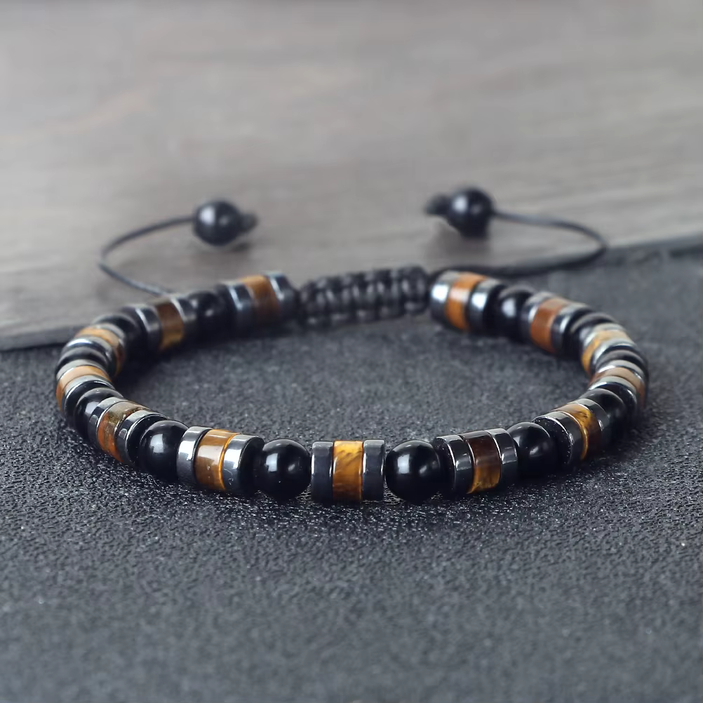 Bracelets en pierre d'oeil de tigre en hématite pour hommes et femmes, en pierre de lave noire mate naturelle, Protection de la santé, bijoux d'âme, cadeaux